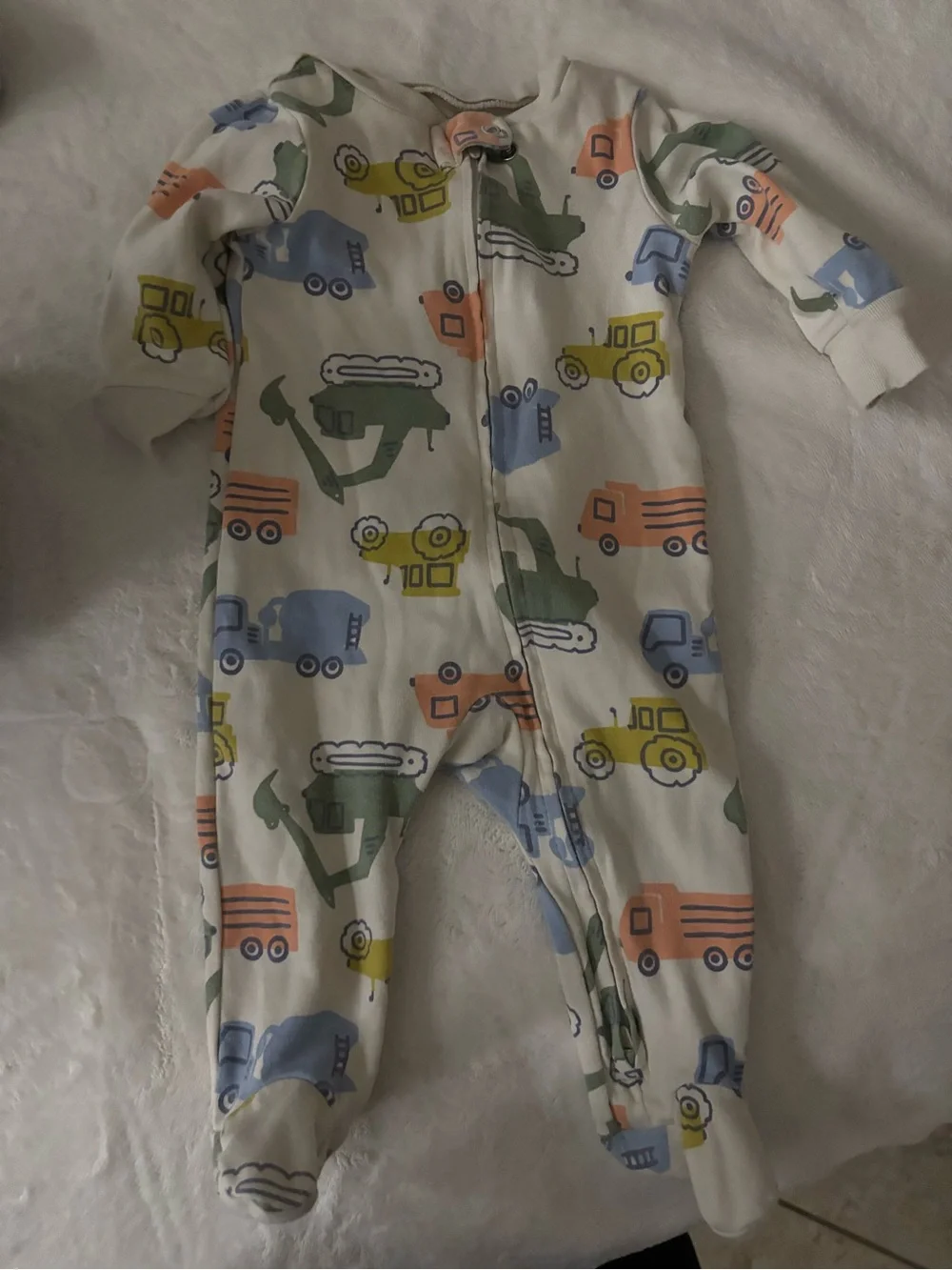 Carter's Cream Footed One-Piece with Blue, Green, Yellow & Orange Trucks